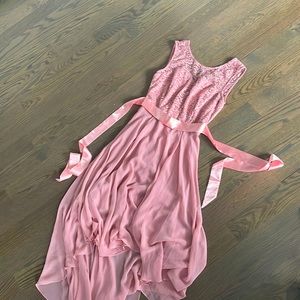 Pink graduation dress with laced top snd ribbon